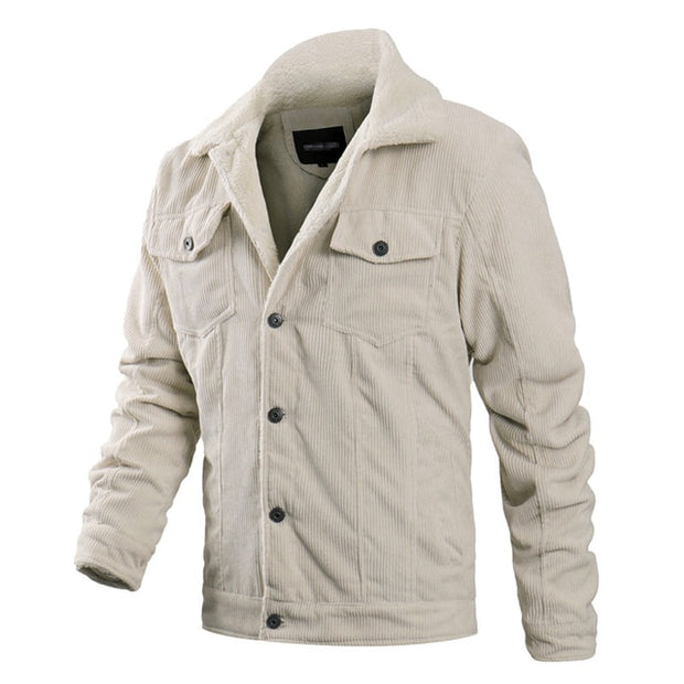 2023 winter fleece Fur Collar corduroy Jacket Men Casual Windbreaker Jacket Coat  keep warm Outwear Tactics Thick Jacket