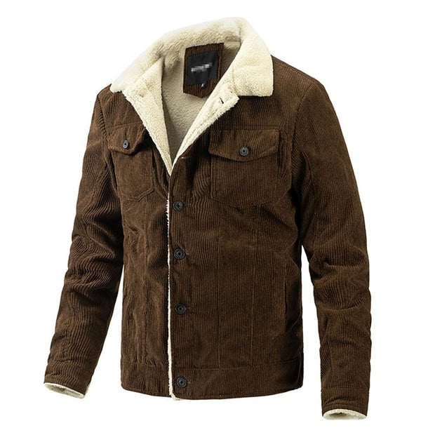 2023 winter fleece Fur Collar corduroy Jacket Men Casual Windbreaker Jacket Coat  keep warm Outwear Tactics Thick Jacket