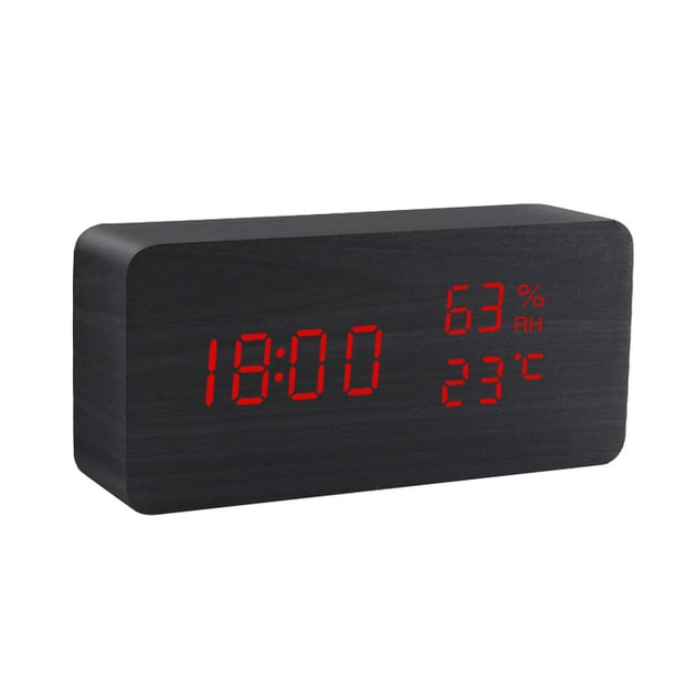 Alarm Clock LED Wooden Watch Table Voice Control Digital Wood Despertador