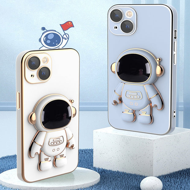 3D Astronaut Folding Stand Soft Phone Case For iPhone