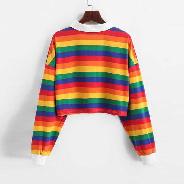 Contrast Striped Rainbow Crop Sweatshirt