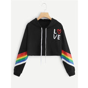 Hooded Short Rainbow Print Long Sleeve Sweater