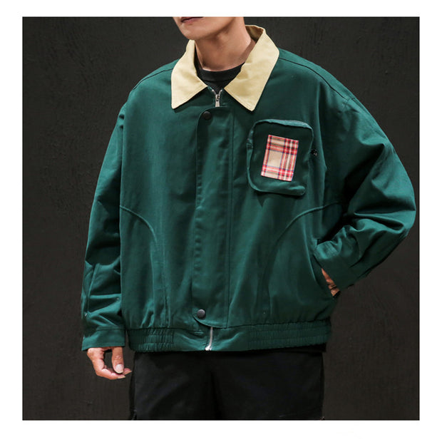 Contrast Lapel Collar Tooling Jacket