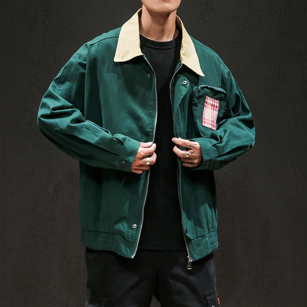 Contrast Lapel Collar Tooling Jacket