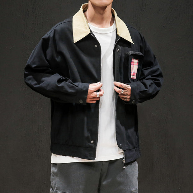 Contrast Lapel Collar Tooling Jacket