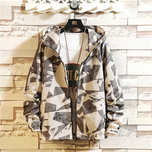 Graffiti Printed Hooded Windbreaker Jacket