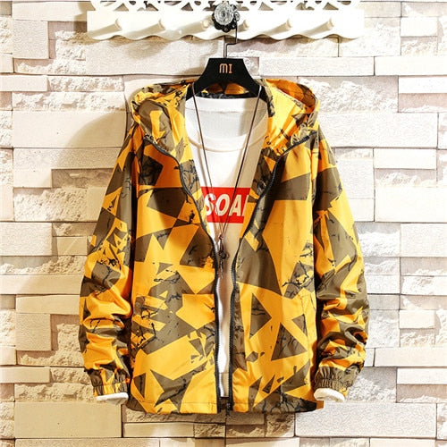 Graffiti Printed Hooded Windbreaker Jacket